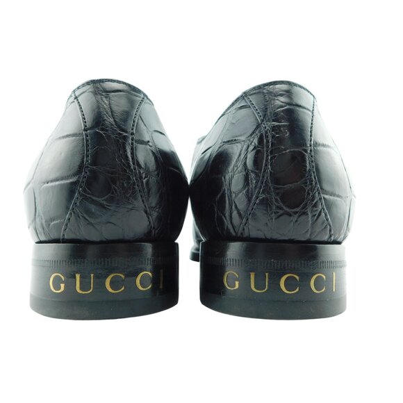 GUCCI Black Crocodile Leather Logo Heel Oxfords Shoes 8 UK - Picture 3 of 11